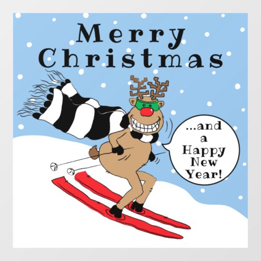 Merry Kerstmis Rudolf Skiing Window Cling Raamsticker (Vel)
