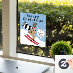 Merry Kerstmis Rudolf Skiing Window Cling Raamsticker