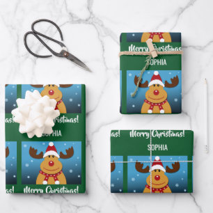 Merry Kerstmis Rudolph Reindeer Persoonlijke naam Inpakpapier Vel