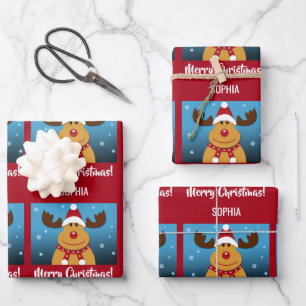 Merry Kerstmis Rudolph Reindeer Persoonlijke naam Inpakpapier Vel