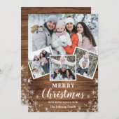 Merry Kerstmis Rustic 4 Fotogroet Feestdagenkaart (Voorkant / Achterkant)