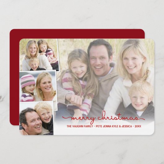 Merry Kerstmis Simple Hand Lettered Photo Collage Feestdagenkaart (Voorkant / Achterkant)