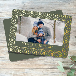 Merry Kerstmis Snowflake Elegant Green 1 Foto Folie Feestdagenkaart