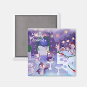 Merry Kerstmis Snowman Cafe Magneet (Voorkant / Achterkant)