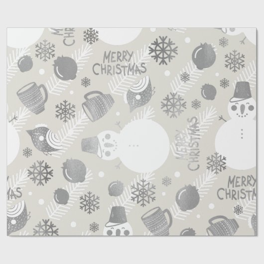 Merry Kerstmis Snowman Coffe Mok Silver White Cadeaupapier (Vlak)