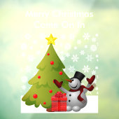 Merry Kerstmis Snowman Tree Storefront of Home LG Raamsticker (Vel 3)