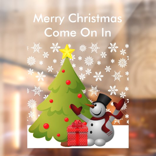 Merry Kerstmis Snowman Tree Storefront of Home LG Raamsticker (Vel 2)