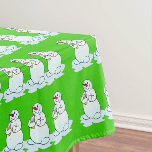 Merry Kerstmis Tablecloth, Thirsty Snowman Green Tafelkleed (Voorbeeld)