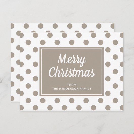 Merry Kerstmis Taupe Beige Polka Dots Briefkaart (Voorkant / Achterkant)