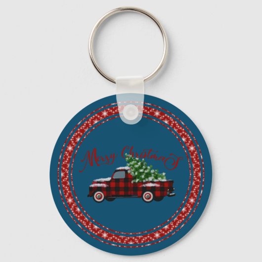 Merry Kerstmis  Truck Pine Tree Sleutelhanger (Voorkant)