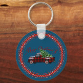 Merry Kerstmis  Truck Pine Tree Sleutelhanger (Voorkant)