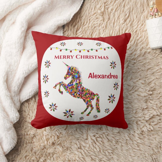 Merry Kerstmis Unicorn Glitter Personaliseren Kussen (Deken)