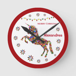 Merry Kerstmis Unicorn Glitter Personaliseren Ronde Klok