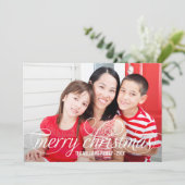 Merry Kerstmis White Script Photo Overlay Feestdagenkaart (Staand voorkant)