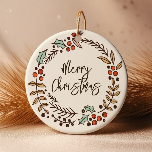 Merry Kerstmis Wreatfoto Keramisch Ornament