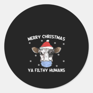 Merry Kerstmis Ya Filthy Humans Koe Face Mask Ronde Sticker