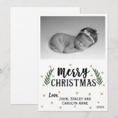 Merry KerstModern | Gold Stars-fotokaart (Voorkant / Achterkant)