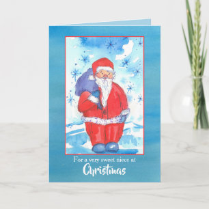 Merry Kerstniece Santa Claus Snowflakes Kaart