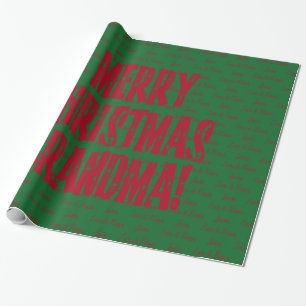 Merry Kerstoma Red Stars Typografie Green Cadeaupapier