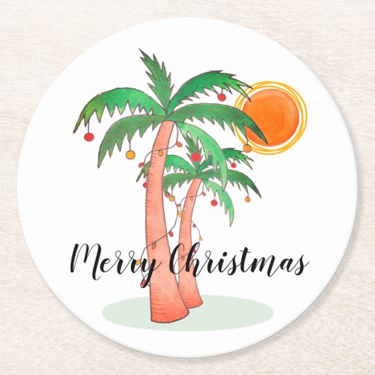 Merry Kerstpalm Trees Ronde Kartonnen Onderzetter (Voorkant)