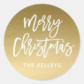 Merry kerstpenseel Script Gold op maat Ronde Sticker (Voorkant)