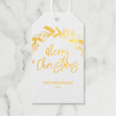 Merry kerstpenseel Script Pine Berry Leaves Cadeaulabels (Voorkant)