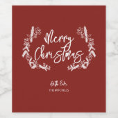 Merry Kerstpine Berry Leaves Red Wijn Etiket (Enkel label)