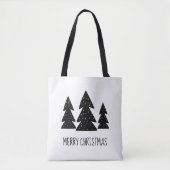 Merry Kerstpine Trees Scandi Black White Draagtas (Voorkant)