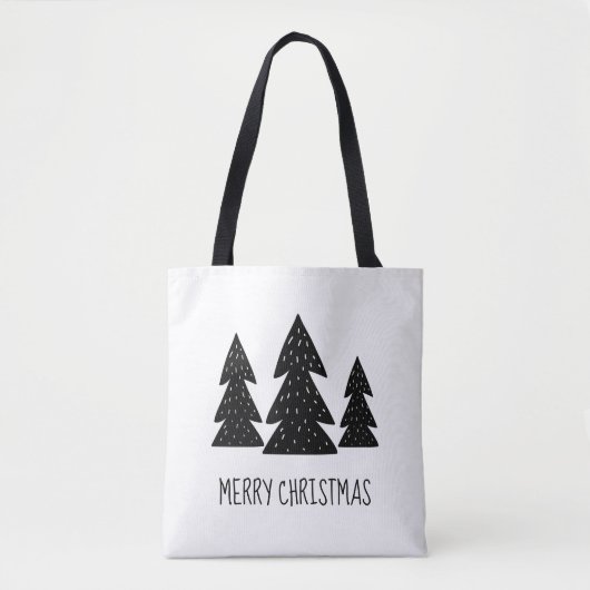 Merry Kerstpine Trees Scandi Black White Draagtas (Voorkant)