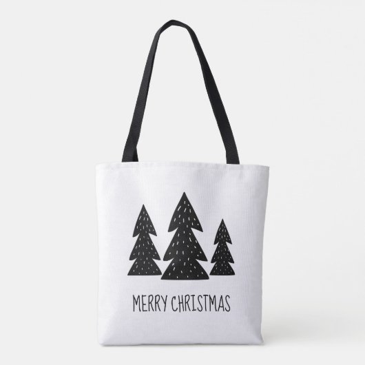 Merry Kerstpine Trees Scandi Black White Draagtas (Achterkant)