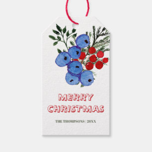 Merry kerstpine Winter Berries Green Feestdagen Cadeaulabel