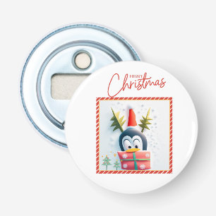 Merry Kerstpinguin Button Flesopener