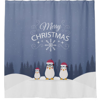Merry Kerstpinguins Shower Curtain Douchegordijn