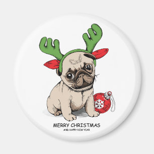 Merry Kerstpuppy Pug Magneet
