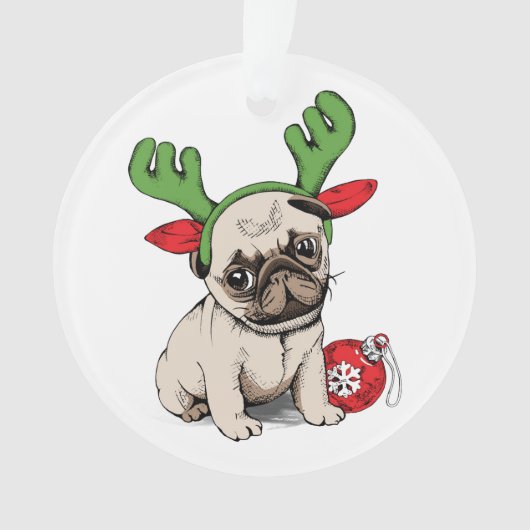 Merry Kerstpuppy Pug Ornament (voorkant)