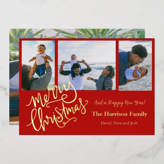 Merry Kerstred Aangepaste foto Gold Folie Feestdagenkaart (Voorkant / Achterkant)