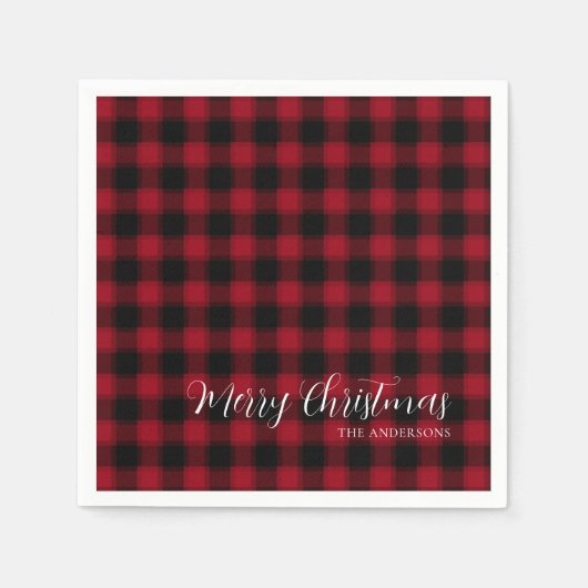 Merry Kerstred Checkered Pset Pattern Servet (Voorkant)