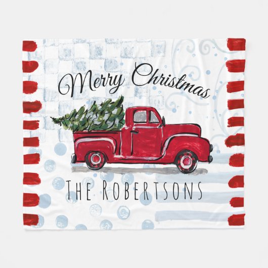Merry KerstRed Truck op maat Fleece Deken (Voorkant (Horizontaal))