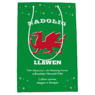 Merry KerstRed Welsh Dragon Nadolig Llawen Medium Cadeauzakje