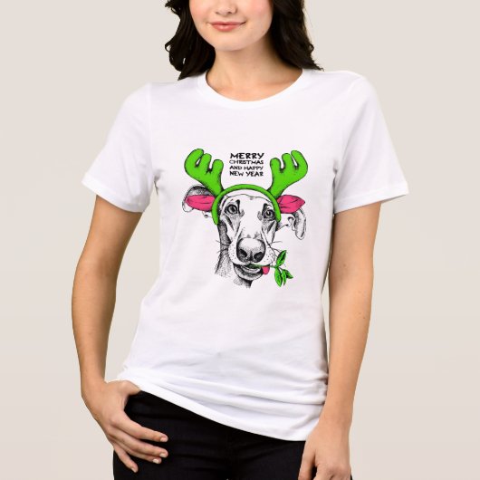 Merry Kerstreindeer Dog | FEESTDAGEN Tri-Blend Shirt (Voorkant)