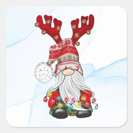 Merry Kerstreindeer Gnome Vierkante Sticker (Voorkant)