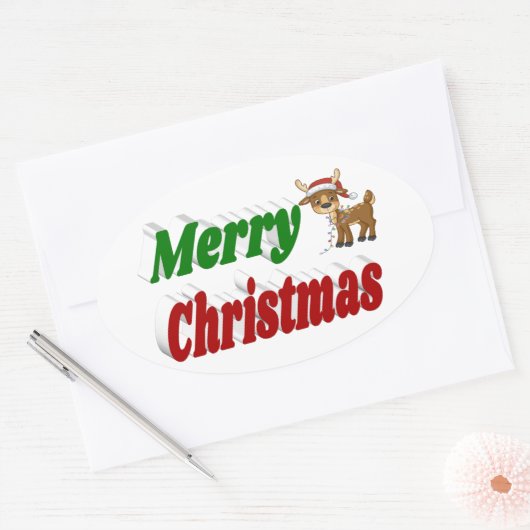 Merry Kerstreindeertypografie Ovale Sticker (Envelop)