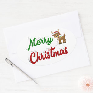 Merry KerstrenDER rood script Ovale Sticker