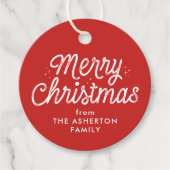 Merry kerstretro script rode vakantie bedankjes labels (Voorkant)