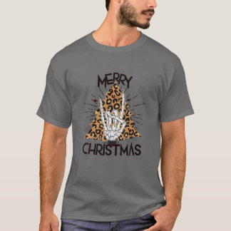 Merry KerstRock N Roll Hand Sign Leopard Chri T-shirt