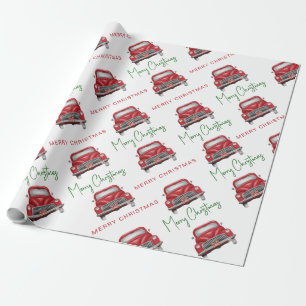 Merry-kerstrode auto-patroonscript cadeaupapier