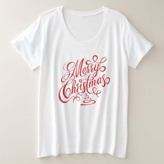 Merry Kerstrode Fancy cursieve Typografie Grote Maat T-shirt (Design voorkant)