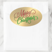 Merry kerstrode gouden bruine blik ovale sticker (Tas)