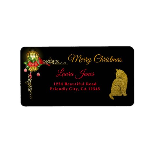 Merry kerstrood en Gold Return-adreslabel Etiket (Voorkant)