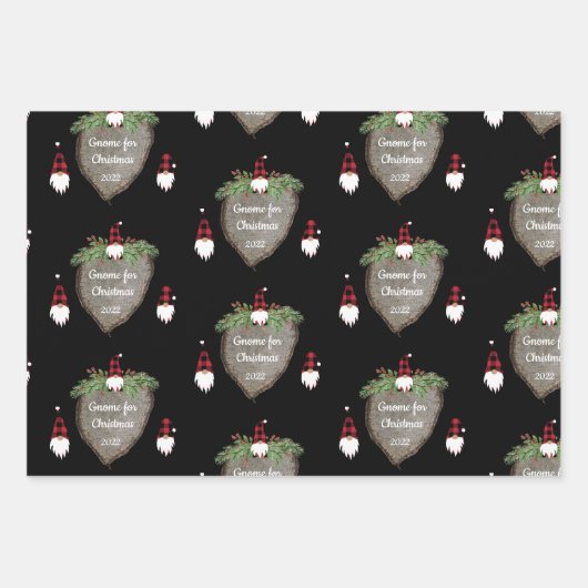 Merry Kerstrood Pet Buffalo Pset Gnomen Wrap Inpakpapier Vel (Voorkant)